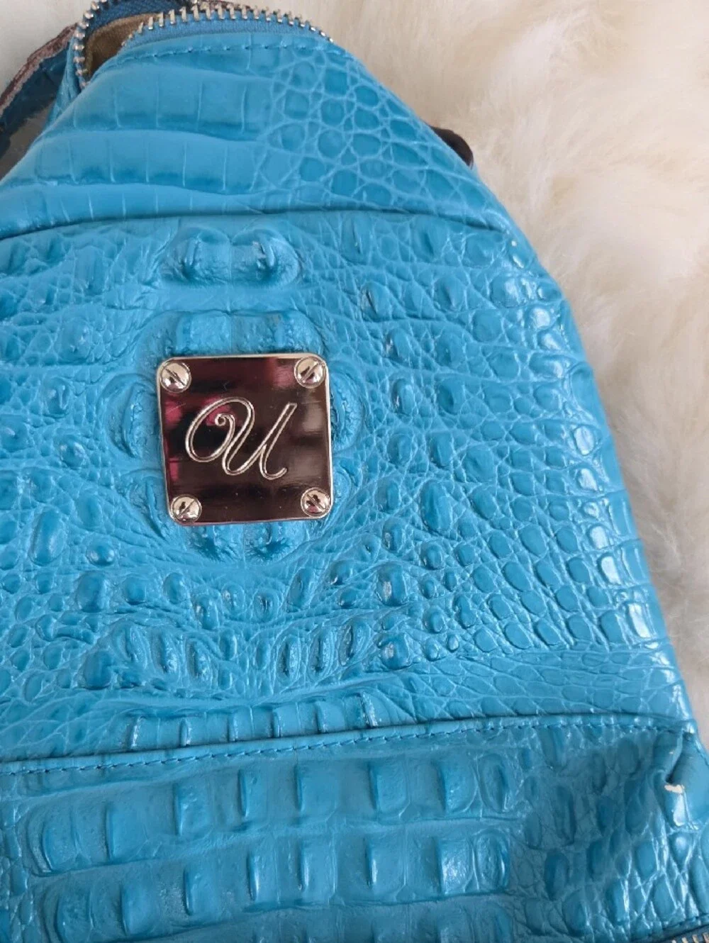 Women's Teal Croc-Embossed Sling Backpack